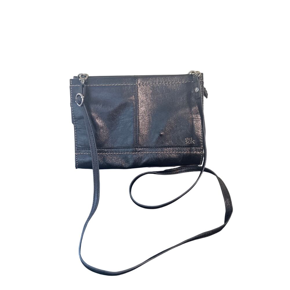 The Sak Iris Womens Black Leather Crossbody Purse Small Shoulder Bag Handbagn c2
